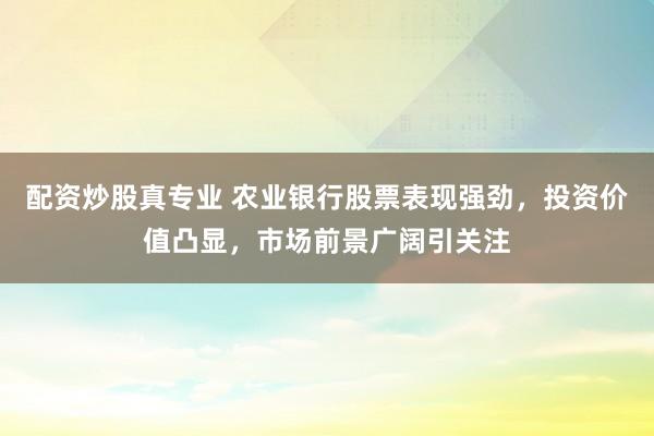 配资炒股真专业 农业银行股票表现强劲，投资价值凸显，市场前景广阔引关注
